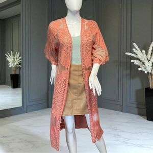 Rebellion Women's Crochet Lace Netting Coral Cover up Top Layering NWT!
